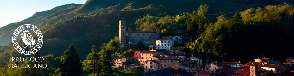 Gallicano - vista panoramica del paese con torre campanaria e montagne